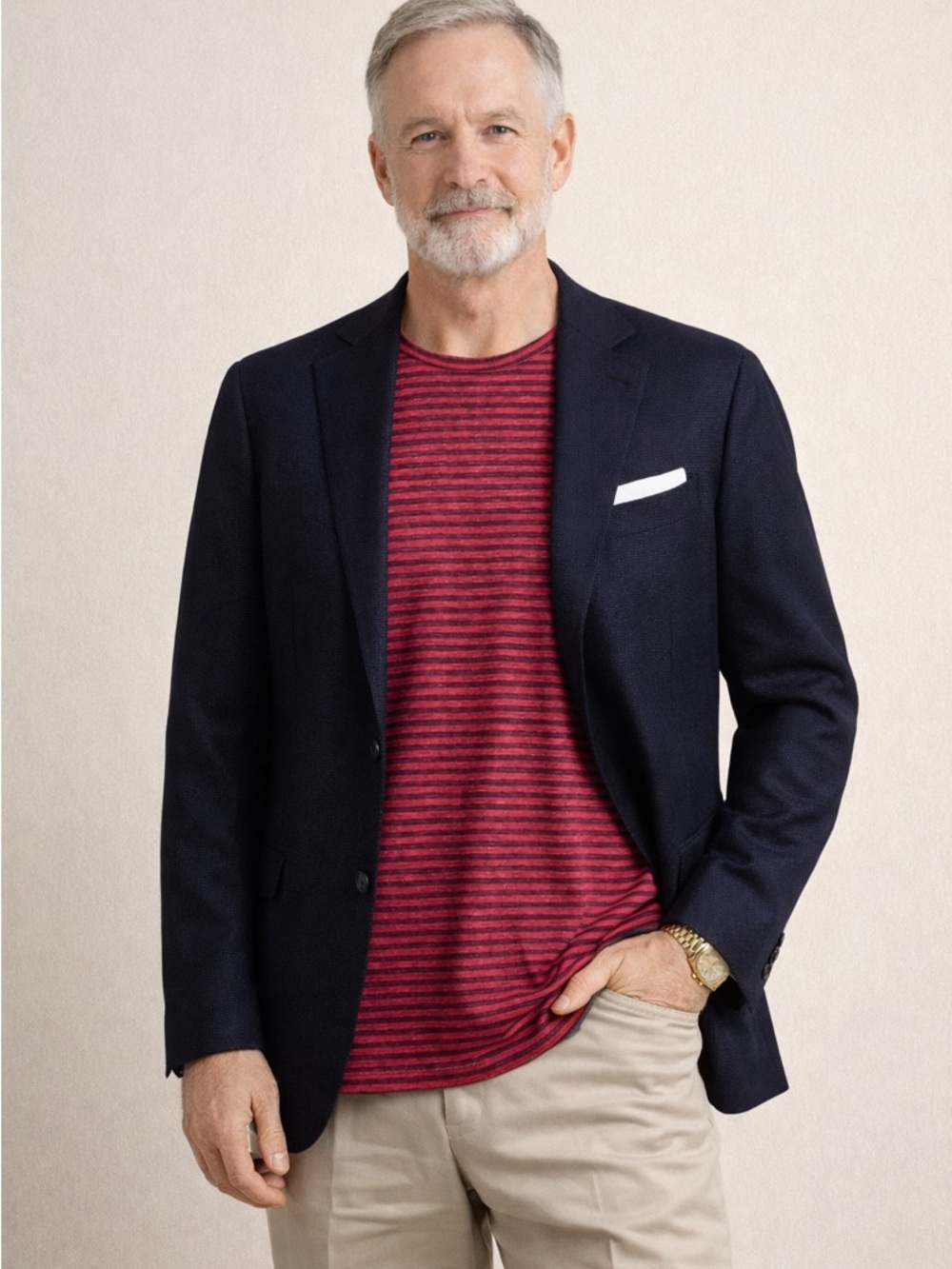 J. McLaughlin Men's Burgundy and Black Striped Crewneck Tee-Linen/Spandex-NWT-XL - Picture 3 of 7